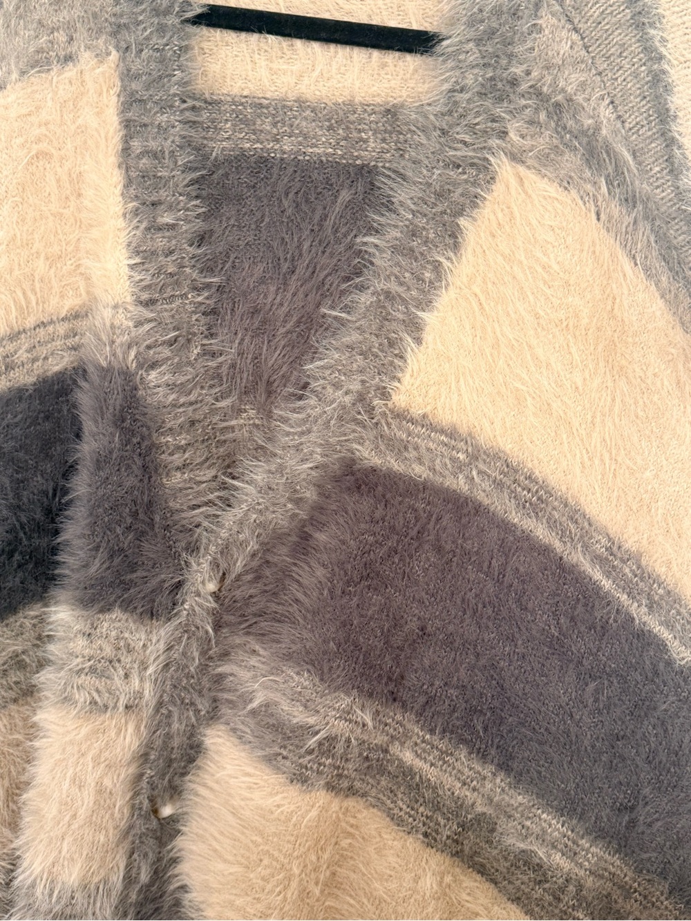 Topman Men's Fuzzy Striped Cardigan in Gray and Cream - Picture 5 of 11